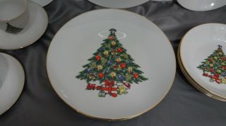 Vtg 89 JAMESTOWN Christmas Treasure 20Pc Porcelain DINNER SET Serv/4 w GOLD TRIM 2