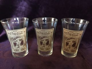 Victorian Lady In Hat Set Of 3 Coca Cola The Archives 16 Oz Flair Glasses