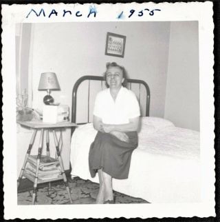 Vintage Antique Photograph Older Woman Sitting On Bed