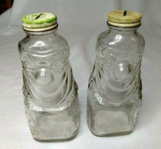 2 X Vtg Grapette Syrup Soda Figural Glass Clown Bottle Coin Bank With Cap Lid