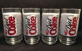 Set Of 4 Coca Cola Diet Coke 1997 Clear Glass W Gray Logo 16oz Glasses Euc