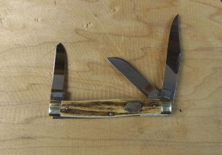 Vtg C.  Bertram Hen & Rooster 3 Blade Pocket Knife Stag Handle Solingen Germany