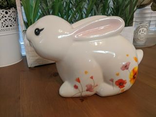 Wells Fargo Chinese Year Of The Rabbit Ceramic Coin Bank White Bunny Floral 2011