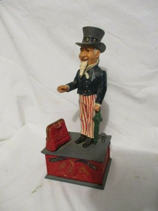 Cast Iron Uncle Sam Mechanical Bank Book Of Knowledge 12 " Nr