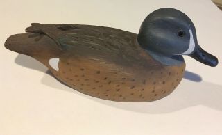 Vintage Blue Winged Teal Drake Duck Decoy Signed By Ed Cassedy Of Monkton,  Md