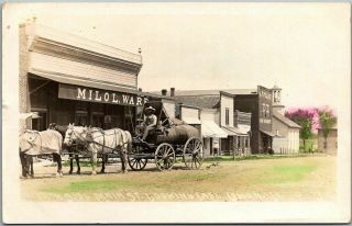 1911 Coggon,  Iowa Rppc Real Photo Postcard North Side Main Street Horse Wagon