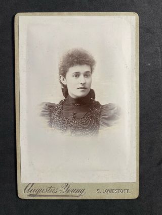 Victorian Photo: Cabinet Card: Pretty Lady Embroidered Gown: Young Lowestoft