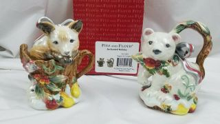 Fitz Floyd Enchanted Holiday Creamer & Sugar Bowl Box Perfect Bear Fox
