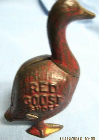 Vintage Cast Iron Bank Red Goose School Shoes Still Bank - 3