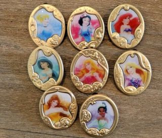 Disney Collectible Pin Pack Princess Gold Cameos Mystery Box Complete Set Of 8