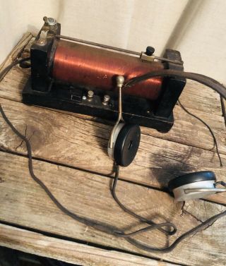Vintage Crystal Cats Whisker Radio Receiver Set " Marconi Era?” W/ Frost Fones