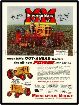 Minneapolis Moline Model 445 Universal Tractor Ad 9 " X 12 " Aluminum Sign