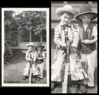 Roy Rogers Chaps Tiny Cowboy Costume Boys & Toy Horse 1945 Vintage Photo