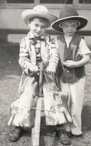 ROY ROGERS CHAPS TINY COWBOY COSTUME BOYS & TOY HORSE 1945 VINTAGE PHOTO 2