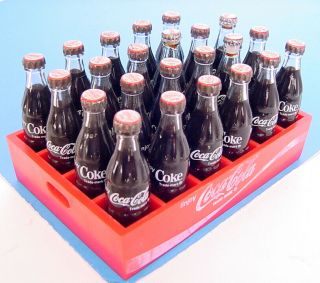 1970s Enjoy Coca - Cola 24 - Bottle Plastic 6 " X4 " Case W 23 - 3 " Filled Glass Bottles