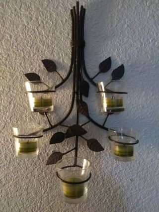 Metal Leaf And Branch Scones Wall Hanging With Candle Holders 15t X 10w