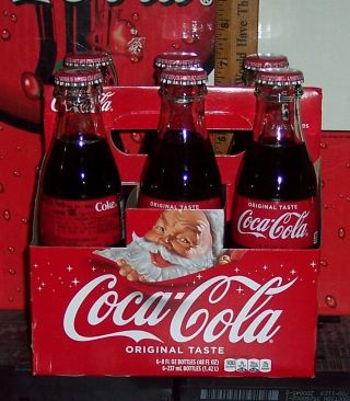 2019 Coca - Cola Holiday 8 Ounce Glass Coca Cola Bottles 6 Pack