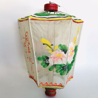 Vintage Chinese Handpainted Gauze Hanging Floral Calligraphy Candle Lantern Lamp