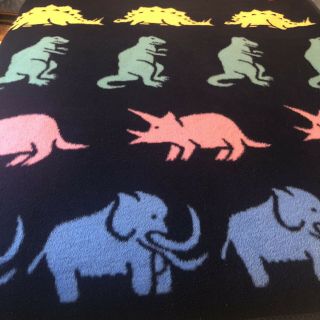 Vtg 80s Crown Crafts Throw Blanket Dinosaurs Mammoth 69x80 Bedspread Reversible