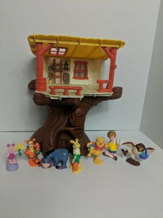 Vintage 1974 Hasbro Winnie The Pooh Hunny Tree House,  7 Pvc Figures Pooh,  Owl,