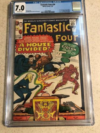 Fantastic Four 34 Marvel Comics January 1965 1st Appearance Greg Gideon Cgc 7.  0