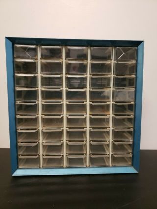Vintage Akro Mils Blue Metal 45 Drawer Cabinet Organizer Storage Box Bins