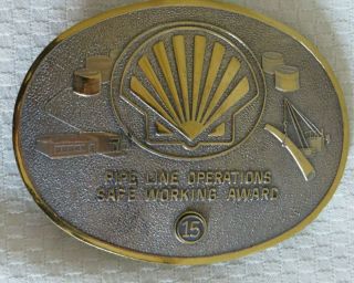 Shell Oil Company Pipeline 15 Yr Safety Award Brass Belt Buckle