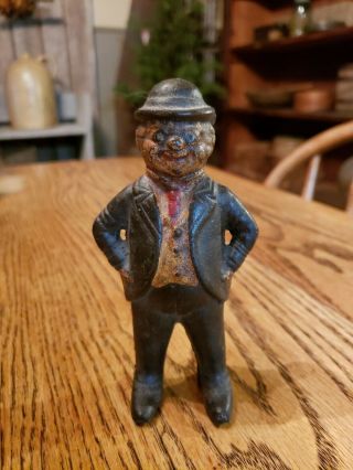 Vintage Antique Cast Iron Still Bank Business Man In Suit Ac Williams.  Dime Bank