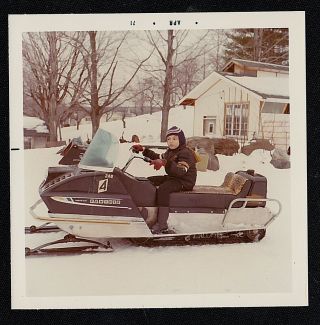 Vintage Photograph Adorable Little Boy Sitting On Snowmobile