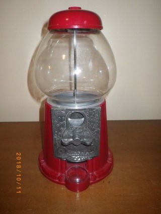 Vintage 1985 Red Metal Glass Carousel Coin Bank Gumball Candy Machine Junior Jr