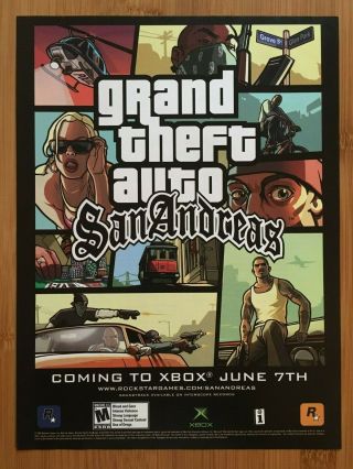 Grand Theft Auto: San Andreas Ps2 2004 Vintage Poster Ad Art Official Promo Gta