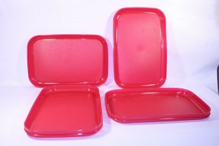 4 Vintage Tupperware Red Rectangle Snack Plates 10.  75 " Holiday Dish Appetizers