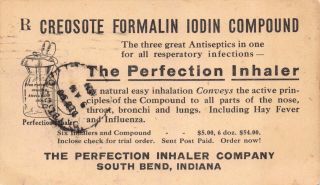 Advertising Postcard The Perfection Inhaler Company In South Bend Indiana 125145