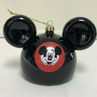 Walt Disney World Mickey Mouse Club Ear Hat Shaped Glass Christmas Ornament