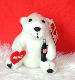 Coca Cola Vintage Polar Bear Plush Stuffed Animal Holding Heart Coke Bottle 1993