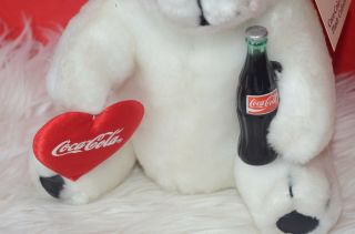 Coca Cola Vintage Polar Bear Plush Stuffed Animal Holding Heart Coke Bottle 1993 2