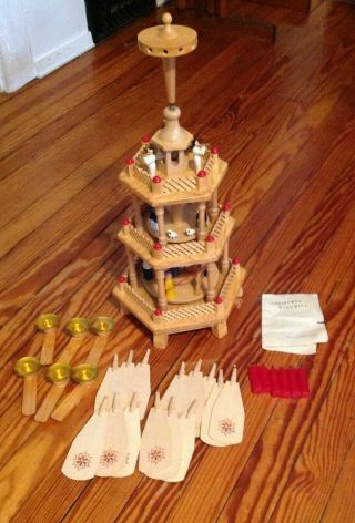 Vintage 3 Tier Christmas Nativity Candle Windmill Carousel Complete 19 "