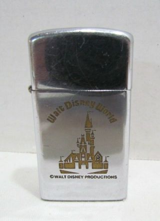 Walt Disney World Zippo Cigarette Lighter Vintage Souvenir Wdp Slim 1970 