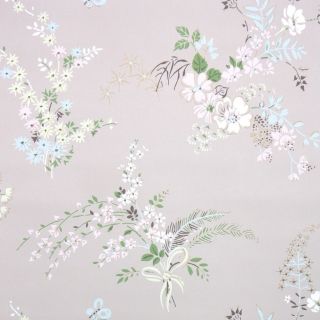 1950s Floral Vintage Wallpaper Pastel Blue Yellow Flowers On Gray