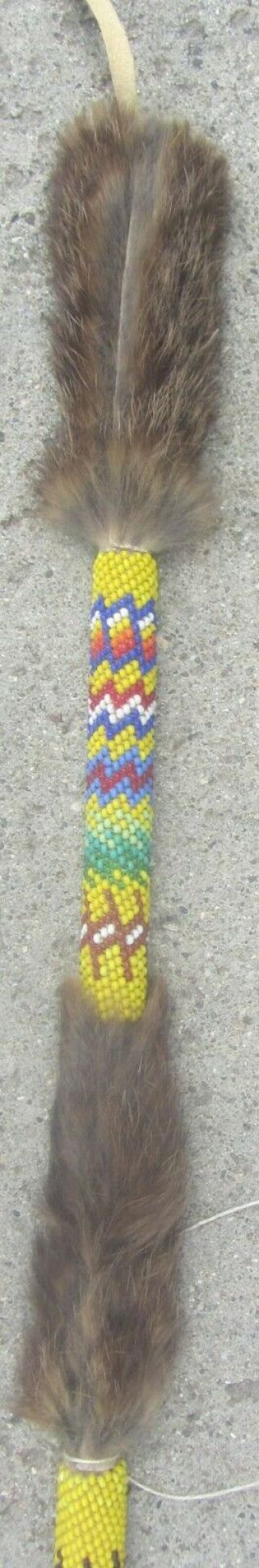 VINTAGE BEADED AND FUR NATIVE AMERICAN INDIAN DANCE DANCING STICK 2