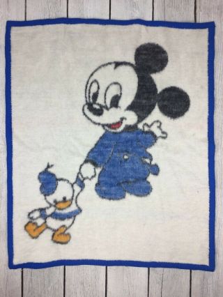 Vtg 1984 Biederlack Blanket Baby Mickey Mouse Donald Duck Usa Disney Fleece
