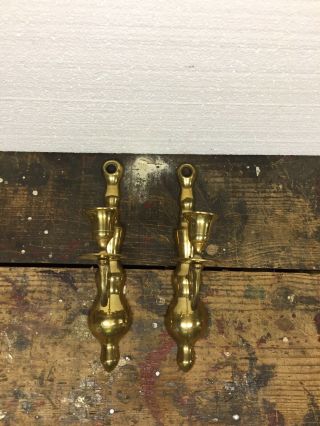Vintage Pair Solid Brass Single Arm Candle Holder Scone Wall Hanging