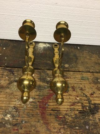 Vintage Pair Solid Brass Single Arm Candle Holder Scone Wall Hanging 2