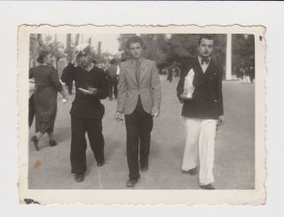 Guys Three Man Walk Together On The Street Vintage Orig Photo (39370)