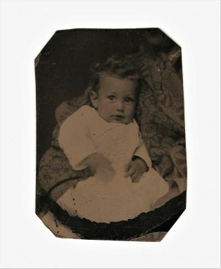 Old Vintage Antique Tintype Of Hidden Mother W/ Adorable Cute Little Baby Child