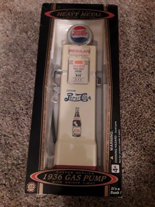 Vintage Limited Edition Pepsi Cola 1936 Diecast Gas Pump Metal Coin Bank W/light