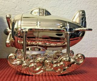 Reed & Barton Silver Plated Airplane Coin Bank Baby Gift " Estate " Decor