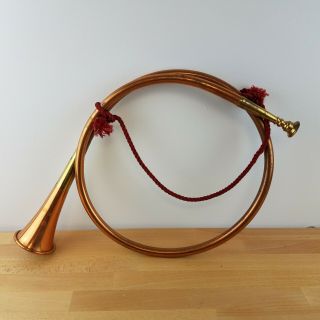 Vintage Hunting Horn - Wall Decor - Copper & Brass Color - 20 Inch - Fox & Hound