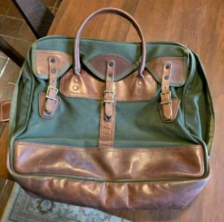 Vintage Orvis Battenkill Green Canvas And Leather Briefcase Or Carry - On 17 " Euc