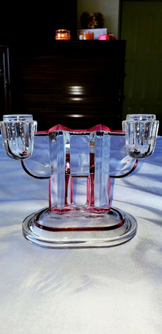 Vintage Glass Art Deco Double Candle Holder Prism Of Color